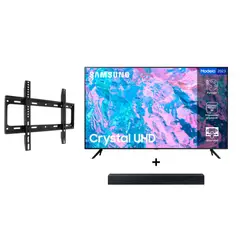 SAMSUNG - Combo Tv 55 Pulgadas Smarttv 4k Uhd Un55 + + Barra De Sonido 2.0 Ch + Soporte Tv Pared Base