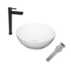 INKORPORAR - Kit Lavamanos Sobreponer Bowl 32 Cms+Grifería Agua Fria Negro+Desague