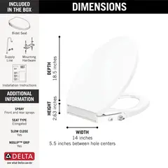 DELTA FAUCET - Tapa de Inodoro Alargado de Bidé ?833004-wh de