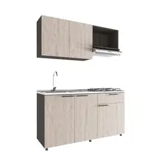 JUST HOME COLLECTION - Cocina Integral Ginebra 1.50 Metros Wengue / Chantilli Incluye Mesón Poceta Izquierda En Acero Inoxidable Con 4 Fogones A Gas