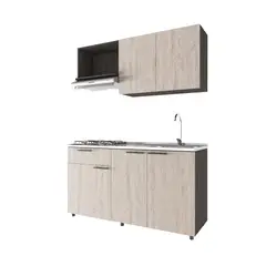 JUST HOME COLLECTION - Cocina Integral Ginebra 1.50 Metros Wengue / Chantilli Incluye Mesón Poceta Izquierda En Acero Inoxidable Con 4 Fogones A Gas