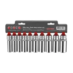 FORCE - Juego Copas Largos 10 Piezas 6 Puntos Cuadrante 1/2" 13-24mm Largo 77mm