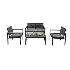 VIRTUAL MUEBLES - Comedor De Exterior Negro Y Gris Con 3 Sillas