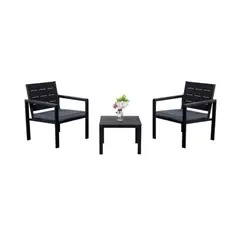 VIRTUAL MUEBLES - Comedor De Exterior Negro Y Gris Con 2 Sillas