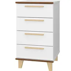 POLCOL - Armario Blanco Cuatro Cajones con Patas de Pino