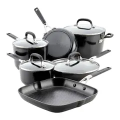 KITCHENAID - Bateria de cocina 10 Piezas Antiadherente Anodizadoduro Onyx