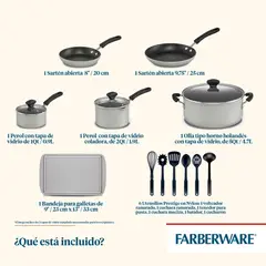 FARBERWARE - Bateria de cocina 15 piezas Antiadherente Diamondmax® Gris