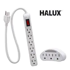 HALUX - Multitoma De Pared Con Luz Nocturna 3 Salidas Polo A Tierra + Multitoma De 6 Salidas 15 A