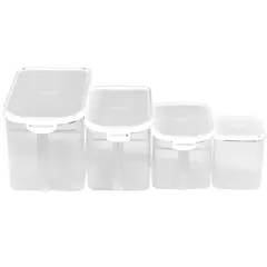 DAMECOS - Set de Recipientes Herméticos Manija 4 Unidades Base Translucido/Tapa Blanca