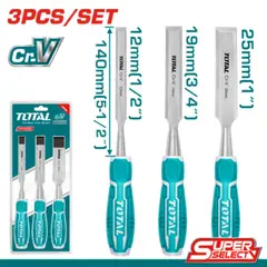 TOTAL TOOLS - Juego 3 Cinceles para Madera 12. 19 y 25 mm