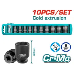 TOTAL TOOLS - Juegos de Copas de Impacto Cortos 10 Piezas Esp 1/2" 10-24mm Cr-Mo