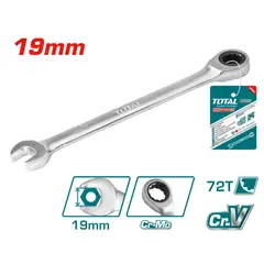 TOTAL TOOLS - Llave Combinada con Ratchet Cromada 19 mm Tcspar191 L
