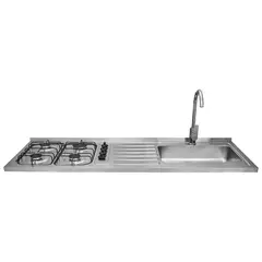 HACEB - Mesón Ovata 1.50 Inoxidablel 4 Puestos Pozuelo Derecho Sin Encendido Eléctrico Gas Natural 1 Orificio