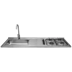 HACEB - Mesón Ovata 1.50 Inoxidablel 4 Puestos Pozuelo Izquierdo Encendido Eléctrico Gas Natural 1 Orificio