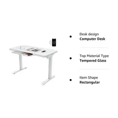 AIMEZO - Escritorio de Pie con Cajón Ergonómico de Vidrio