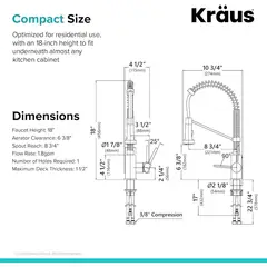 KRAUS - Grifo de Cocina Comercial de 18pulgadas Kpf-16
