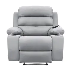 ELITE LIVING - Silla Reclinable Houston Estática/Masaje Cuero Sintético Gris