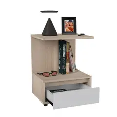 INVAL - Mesa de Noche Mongui 1 Cajón 40x51x35cm Café Blanco