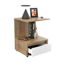 INVAL - Mesa de Noche Mongui 1 Cajón 40x51x35cm Café Blanco