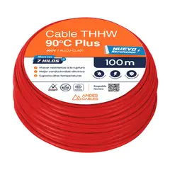 ANDES CABLES - Cable Thhw 12 Awg Rojo 100M Uso Único Residencial