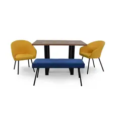 HOGAR VENECIA - Comedor 4 puestos Marsella y Butaco Cadiz Azul Mostaza