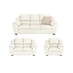 MUEBLES DE LUJO - Juego de Sala 3-2-1 Lino Blanco tapizado Cuerina 190x80x80