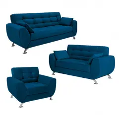 undefined - Juego de Sala 3-2-1 Tonali Tela Antifluidos 190x80x75 Azul