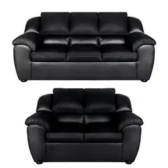 MUEBLES DE LUJO - Juego de Sala 3-2 Lino tecuerina y Tela Antifluidos190x80x80 Negro