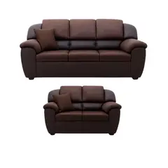 MUEBLES DE LUJO - Juego de Sala 3-2 Sacha Tela Antifluidos y Cuero Sintentico 190x75x80 Marrón
