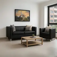 MUEBLES DE LUJO - Juego de Sala 2-1 Ibiza Cuerina 140x70x70 Negro