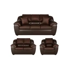 MUEBLES DE LUJO - Juego de Sala 3-2-1 Lino Cuerina 190x80x80 Marrón