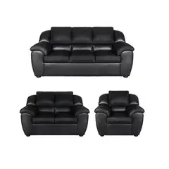 MUEBLES DE LUJO - Juego de Sala 3-2-1 Lino Cuerina 190x80x80 Negro