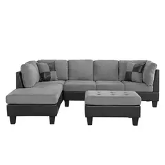 undefined - Sofá en L Izquierdo Leto Tela Antifluidos Gris 260x75x85