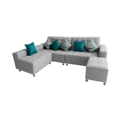 MUEBLES DE LUJO - Sofá en L Modular Leo Tela Antifluidos Gris 240x170x75