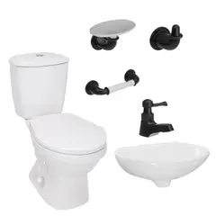 CORONA - Combo de Baño Acuaplus Ultra Sin Pedestal Blanco Grifería Negra