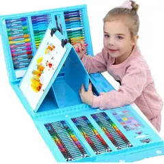 52 BITS - Set Arte Niños Maleta Crayon Acuarela Plumon 208 Piezas Azul