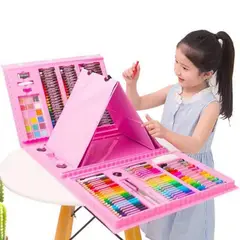 52 BITS - Set Arte Niños Maleta Crayon Acuarela Plumon 208 Piezas Rosado