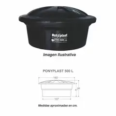 ROTOPLAST - Tanque Ponyplast 500L Con Tapa Negro