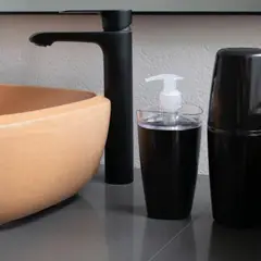 MADECENTRO - Kit Accesorios para Baño Plomo: Portacepillos y Jabonera Líquido
