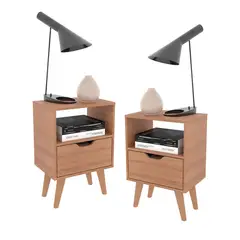 MUEBLES 2020 - Combo 2 Mesas de Noche Minimalista Essen en MDP color Almendra