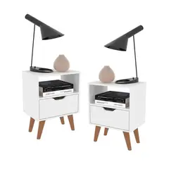 MUEBLES 2020 - Combo 2 Mesas de Noche Minimalista Essen en MDP color Blanco