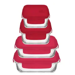 KW - Set x4 Contenedores Refractarios Kw(2 Cuadrados 520ml y 800 ml y 2 Rectangulares 370ml y 1.050ml))