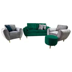 LA AMOBLADORA - Sala Vintage Ángel + Poltronas Esmeralda - Gris 100X190X85 Cm