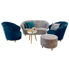 LA AMOBLADORA - Juego de Sala Sofa Palma con Poltronas Oceano Gris Plata 90X175X91 Cm