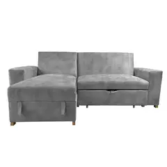 LA AMOBLADORA - Sala Multifuncional Sofá Cama + Baul London Gris Plata 45X198X210 Cm