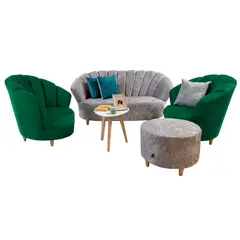 LA AMOBLADORA - Sala Palma con Poltronas Esmeralda - Gris Plata 90X175X91 Cm