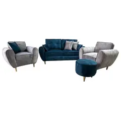 LA AMOBLADORA - Sala Vintage Ángel + Poltronas Azul - Gris 100X190X85 Cm