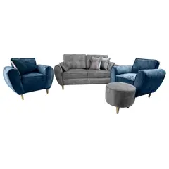 LA AMOBLADORA - Sala Vintage Ángel + Poltronas Gris- Oceano 100X190X85 Cm