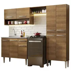MADESA - Cocina Integral Emilly 2.30 Metros Con Mesón de Acero - Marron