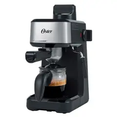 OSTER - Cafetera de Vapor para Espresso y Cappuccino Capacidad de 4 Espressos por Ciclo, Jarra de Vidrio, Potente Tubo de Vapor para Espumar la Leche, Color Negro